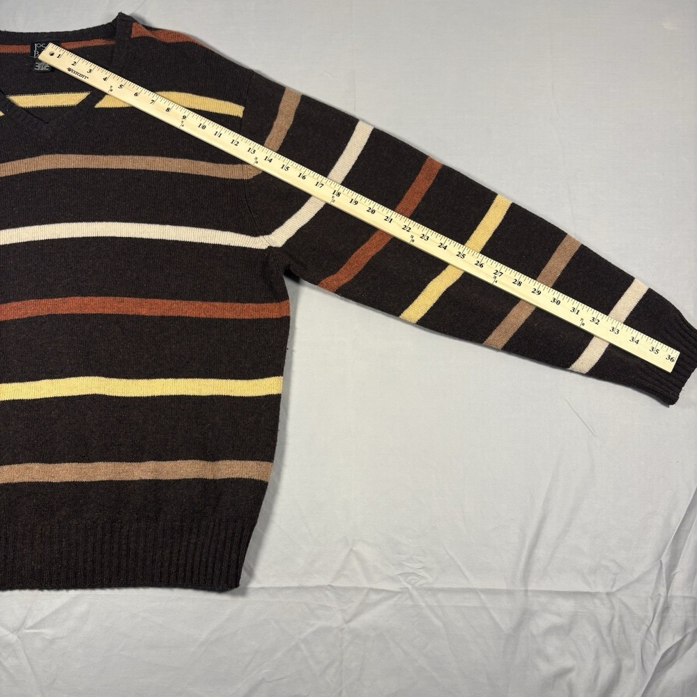 Jos A Bank 80% Lambswool Sweater Mens XL Brown Stripe V Neck Grandpa Core Preppy - Picture 8 of 8